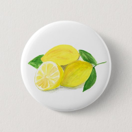Yellow Lemon Print Art Frucht Aquarell Button (Vorderseite)