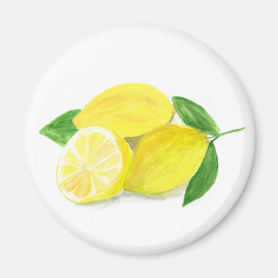 Yellow Lemon Print Art Frucht Aquarell Magnet
