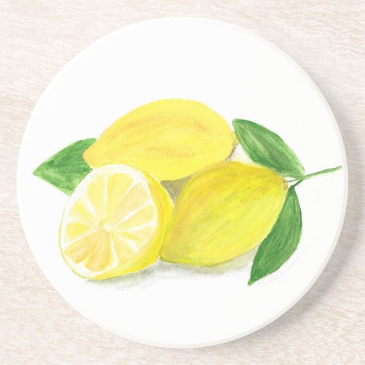 Yellow Lemon Print Art Frucht Aquarell Untersetzer (Vorne)