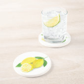 Yellow Lemon Print Art Frucht Aquarell Untersetzer (Seite)