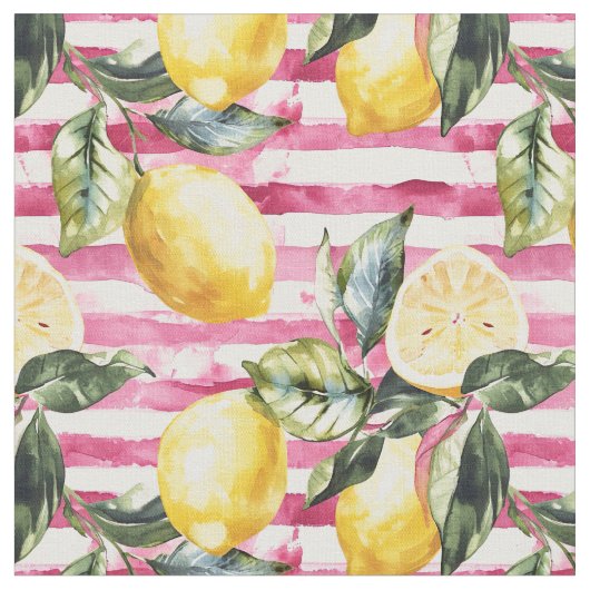 Yellow Lemon Print Fabric Cotton Fabric  Stoff (Nahaufnahme)