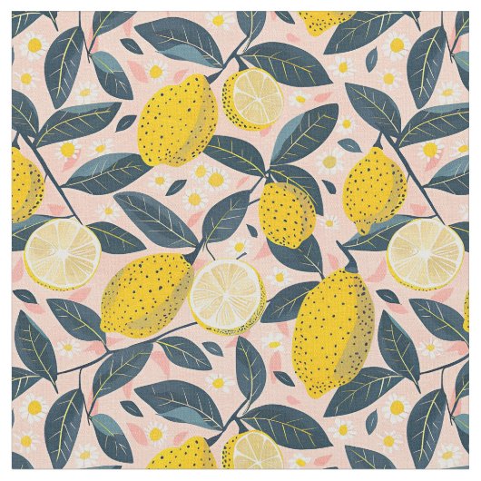 Yellow Lemon Print Fabric Cotton Fabric Stoff (Nahaufnahme)