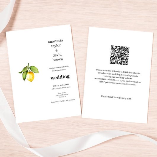 Yellow Lemon QR Code Hochzeitseinladung Einladung