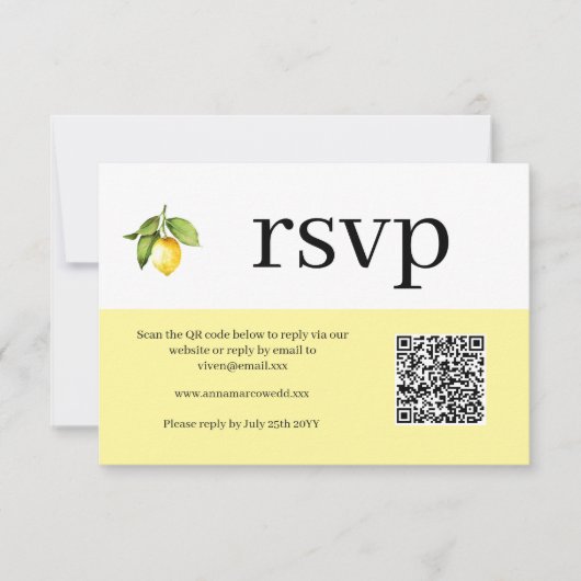Yellow Lemon QR Code RSVP Card (Vorderseite)