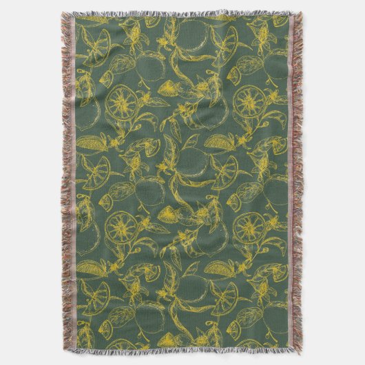 Yellow Lemon Sketch auf Dunkelgrün Decke (Vorderseite Vertikal)