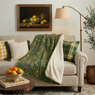 Yellow Lemon Sketch auf Dunkelgrün Sherpadecke