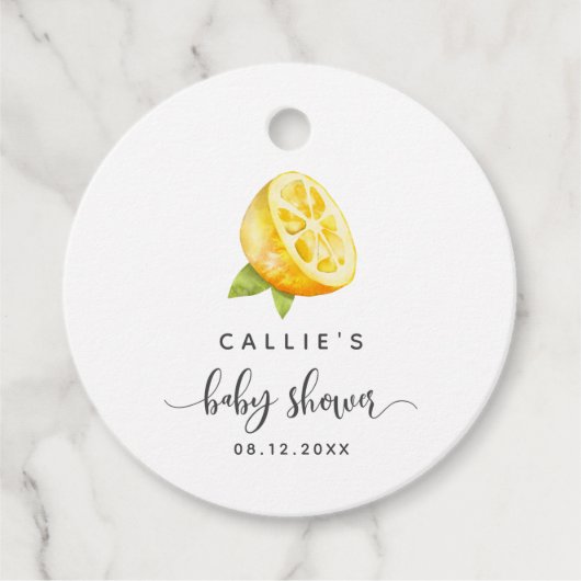 Yellow Lemon Summer Baby Dusche Geschenkanhänger (Vorderseite)
