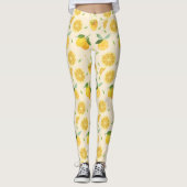 Yellow Lemon Watercolor Citrus Pattern Leggings (Vorderseite)