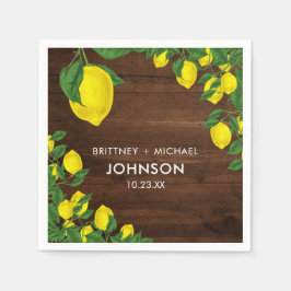 Yellow Lemon Watercolor Couple Wedding Rustic Wood Serviette