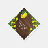 Yellow Lemon Watercolor Couple Wedding Rustic Wood Serviette (Ecke)