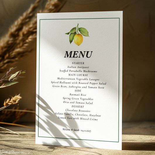 Yellow Lemon Wedding Menu Menükarte