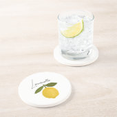 Yellow Lemon with Green Leaves | Fresh Citrus Getränkeuntersetzer (Seite)