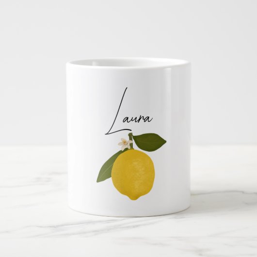 Yellow Lemon with Green Leaves | Fresh Citrus Jumbo-Tasse (Vorderseite)