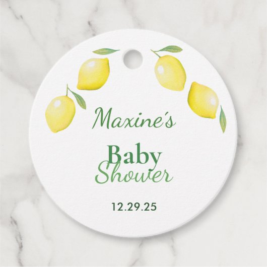 Yellow Lemons Babydusche Geschenkanhänger (Vorderseite)