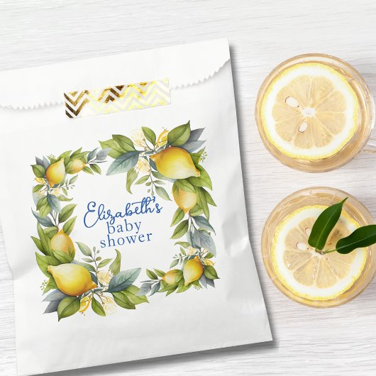Yellow Lemons Blue Tile Lemon Babydusche Geschenktütchen