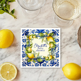 Yellow Lemons Blue Tile Lemon Babydusche Serviette