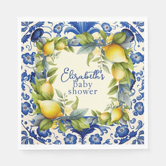Yellow Lemons Blue Tile Lemon Babydusche Serviette (Vorderseite)