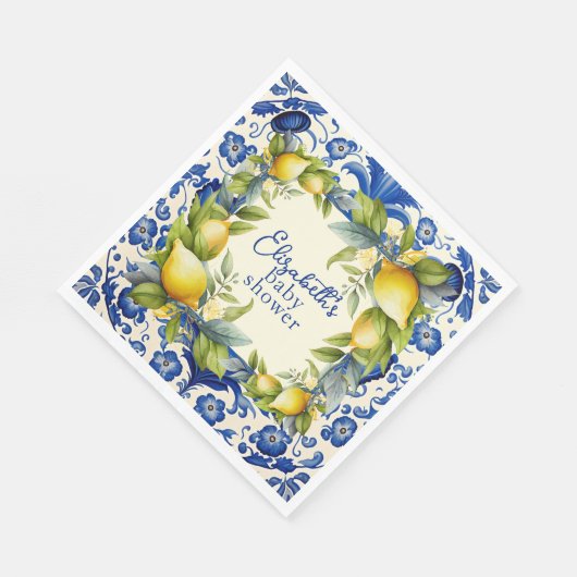 Yellow Lemons Blue Tile Lemon Babydusche Serviette (Ecke)