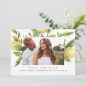 Yellow Lemons Boho Wedding Foto Save the Date Ankündigung (Stehend Vorderseite)
