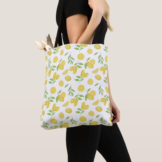 Yellow Lemons Citrus Frucht Kunst Wasserfarben Mus Tasche (Von Nahem)