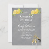 Yellow Lemons Grau Paint Champagne Brunch & Bubbly Einladung (Vorderseite)