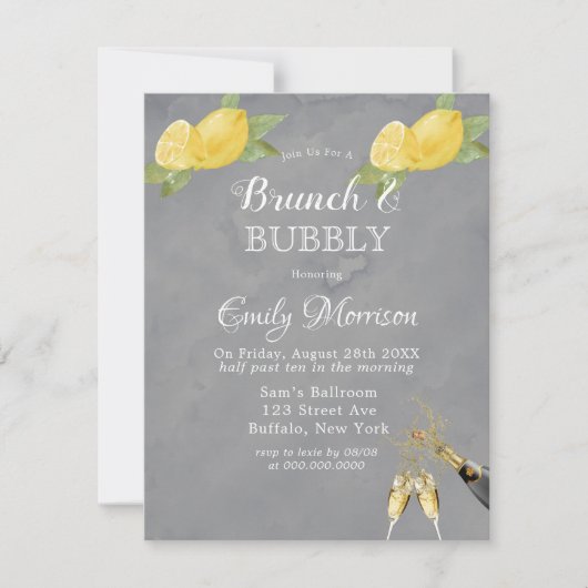 Yellow Lemons Grau Paint Champagne Brunch & Bubbly Einladung (Vorderseite)