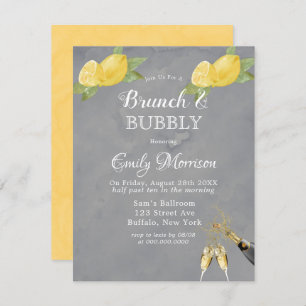 Yellow Lemons Grau Paint Champagne Brunch & Bubbly Einladung