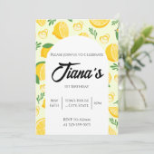 Yellow Lemons Muster 1. Geburtstag Einladung (Stehend Vorderseite)