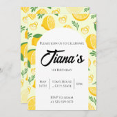 Yellow Lemons Muster 1. Geburtstag Einladung (Vorne/Hinten)