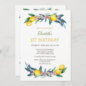 Yellow Lemons Olive Birthday Einladung (Vorne/Hinten)