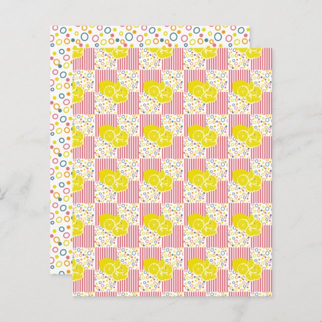 Yellow Lemons Pink Stripes Scrapbook Paper (Vorne/Hinten)