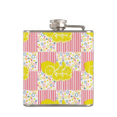 Yellow Lemons Pink Stripes Summer Flachmann (Rückseite)