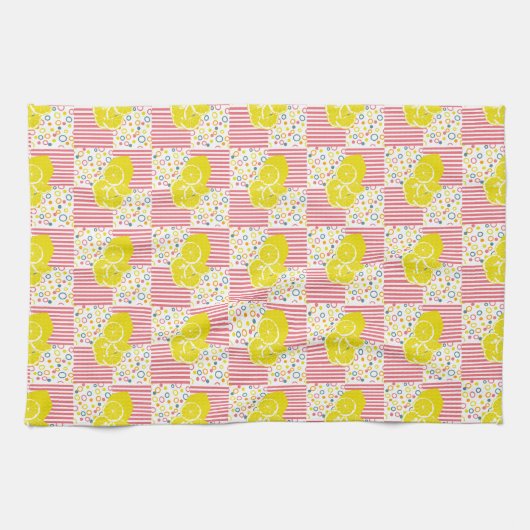 Yellow Lemons Pink Stripes Summer Geschirrtuch (Horizontal)