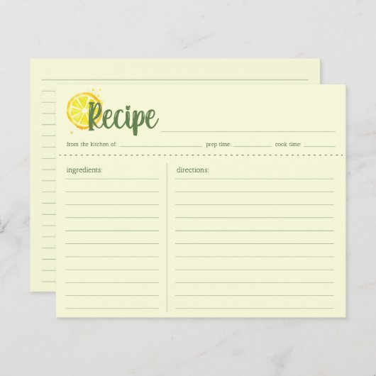 Yellow Lemons Rezept Card, Housewarming Neue Zuhau (Vorne/Hinten)