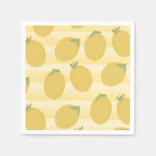 Yellow Lemons Summer Fruit Watercolor Stripe Party Serviette