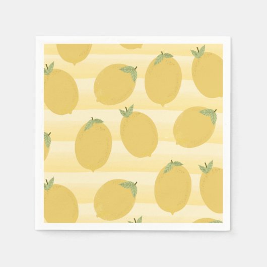 Yellow Lemons Summer Fruit Watercolor Stripe Party Serviette (Vorderseite)