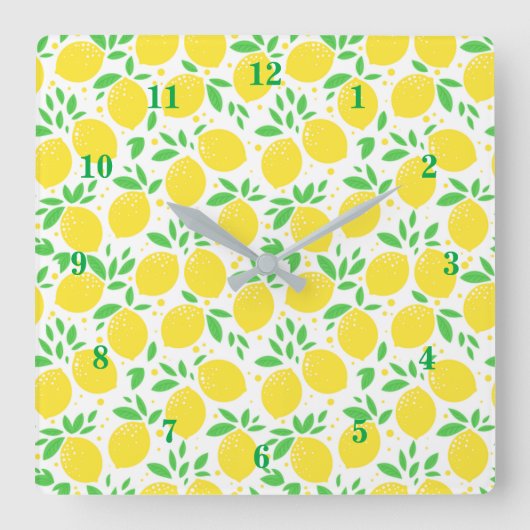 Yellow Lemons Wall Clock Quadratische Wanduhr (Vorderseite)