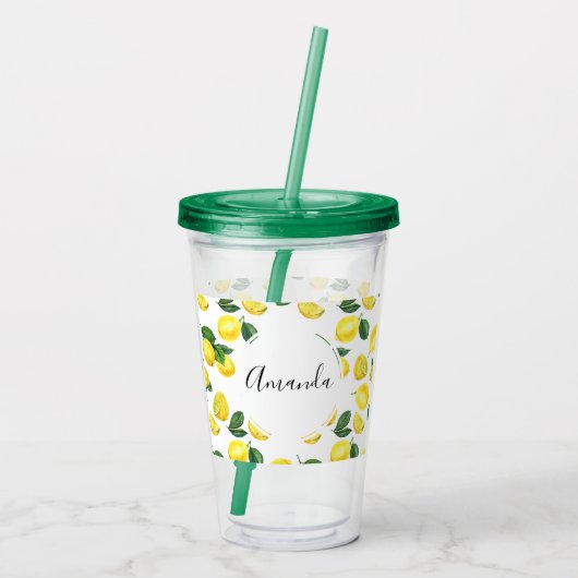 Yellow Lemons Watercolor Fruchtmuster Acryltrinkbecher (Rückseite)