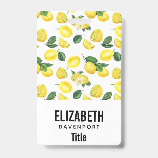 Yellow Lemons Watercolor Fruchtmuster Ausweis (Vorderseite)