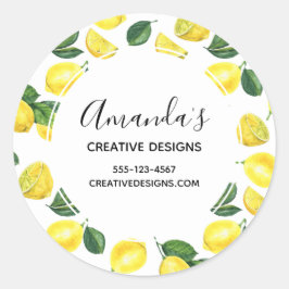 Yellow Lemons Watercolor Fruchtmuster Business Runder Aufkleber