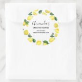 Yellow Lemons Watercolor Fruchtmuster Business Runder Aufkleber (Tasche)
