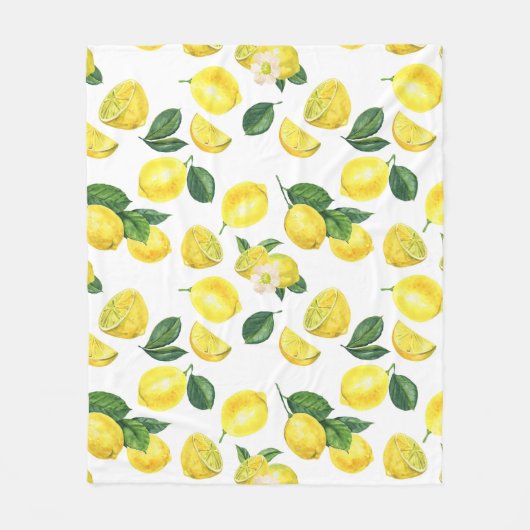 Yellow Lemons Watercolor Fruchtmuster Fleecedecke (Vorderseite)