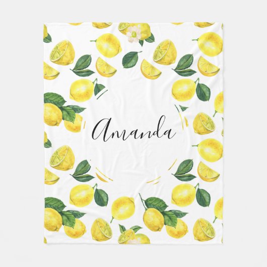 Yellow Lemons Watercolor Fruchtmuster Fleecedecke (Vorderseite)
