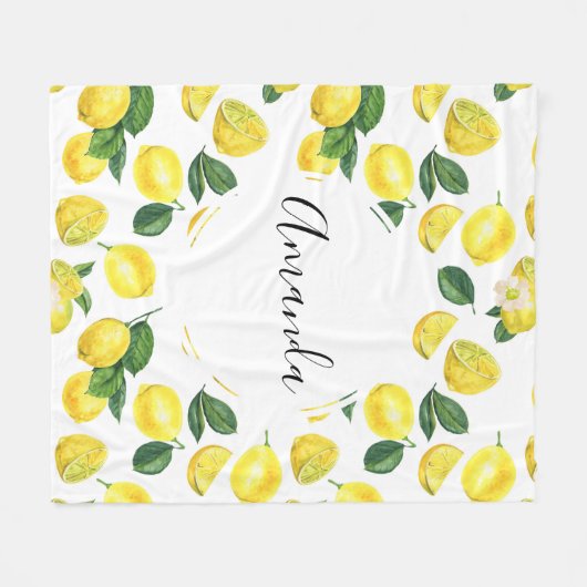 Yellow Lemons Watercolor Fruchtmuster Fleecedecke (Vorderseite (Horizontal))
