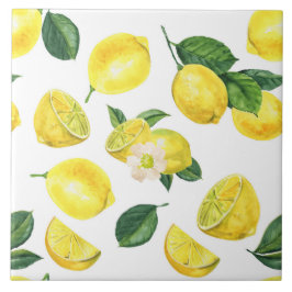 Yellow Lemons Watercolor Fruchtmuster Fliese