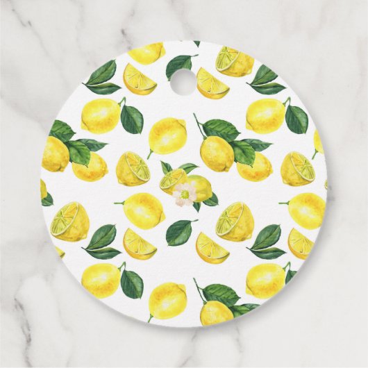 Yellow Lemons Watercolor Fruchtmuster Geschenkanhänger (Rückseite)