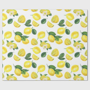 Yellow Lemons Watercolor Fruchtmuster Geschenkpapier