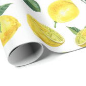 Yellow Lemons Watercolor Fruchtmuster Geschenkpapier (Rolleneckpunkt)