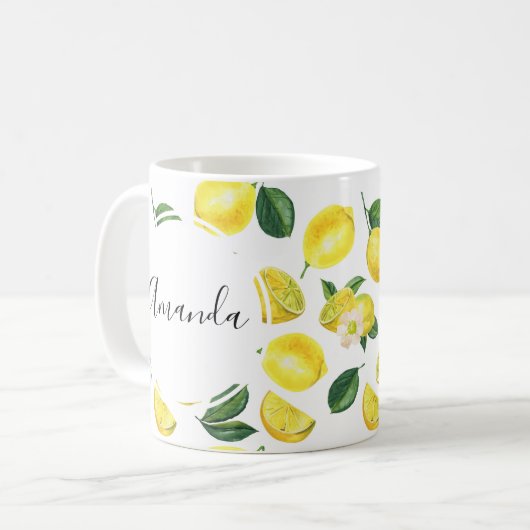 Yellow Lemons Watercolor Fruchtmuster Kaffeetasse (Vorderseite Links)
