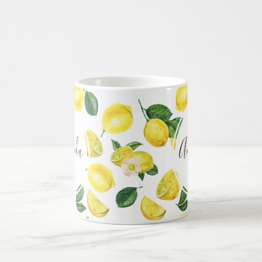 Yellow Lemons Watercolor Fruchtmuster Kaffeetasse (Mittel)